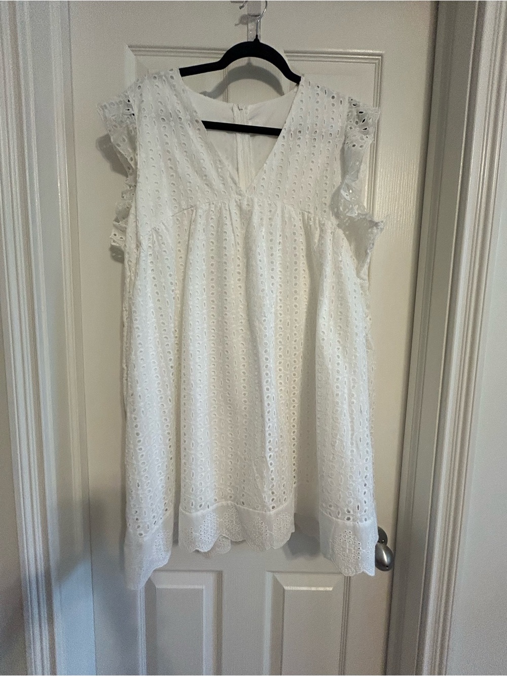 White Eyelet V-Neck Summer Dress